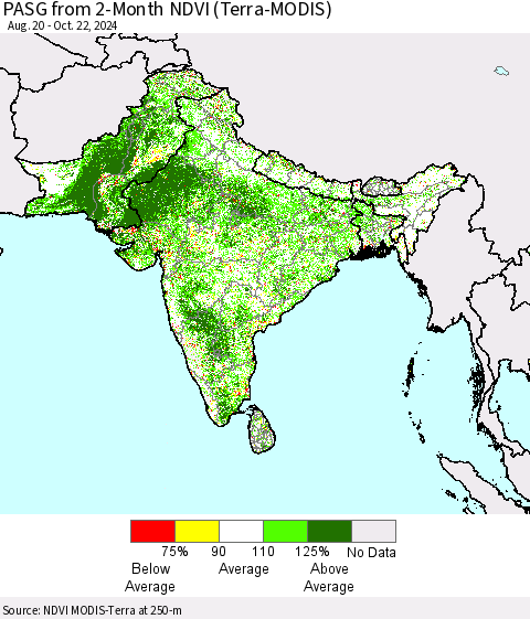 Southern Asia PASG from 2-Month NDVI (Terra-MODIS) Thematic Map For 10/15/2024 - 10/22/2024