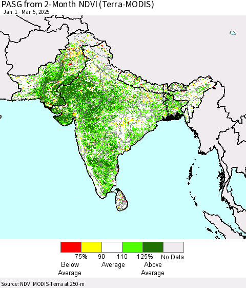 Southern Asia PASG from 2-Month NDVI (Terra-MODIS) Thematic Map For 2/26/2025 - 3/5/2025