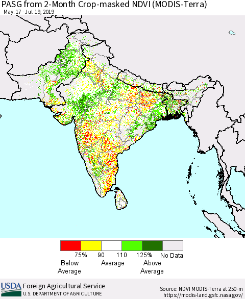 Southern Asia PASG from 2-Month Crop-masked NDVI (MODIS-Terra) Thematic Map For 7/11/2019 - 7/20/2019