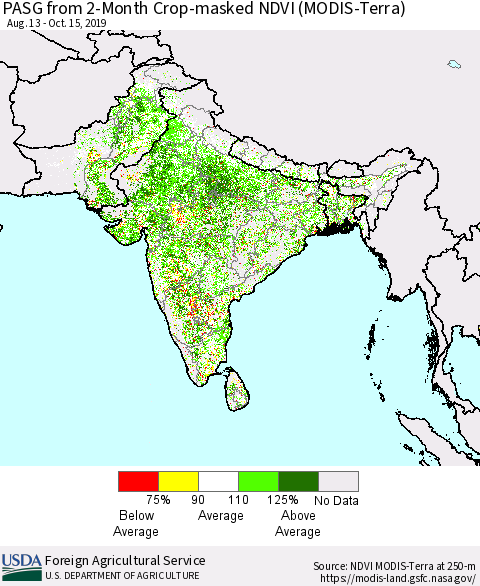 Southern Asia PASG from 2-Month Cropland NDVI (Terra-MODIS) Thematic Map For 10/11/2019 - 10/20/2019