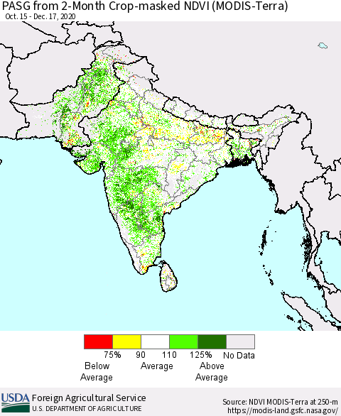 Southern Asia PASG from 2-Month Crop-masked NDVI (MODIS-Terra) Thematic Map For 12/11/2020 - 12/20/2020
