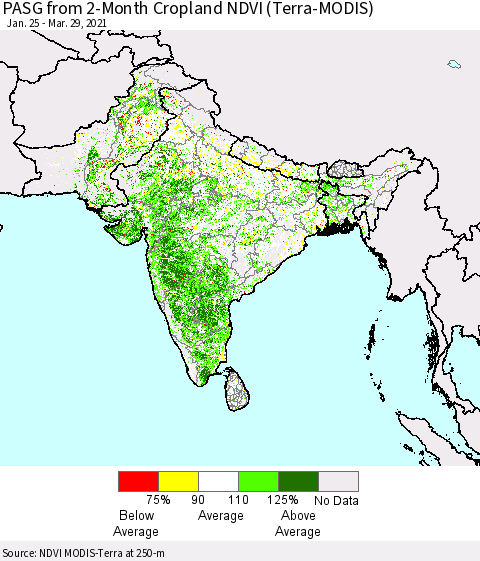 Southern Asia PASG from 2-Month Cropland NDVI (Terra-MODIS) Thematic Map For 3/22/2021 - 3/29/2021