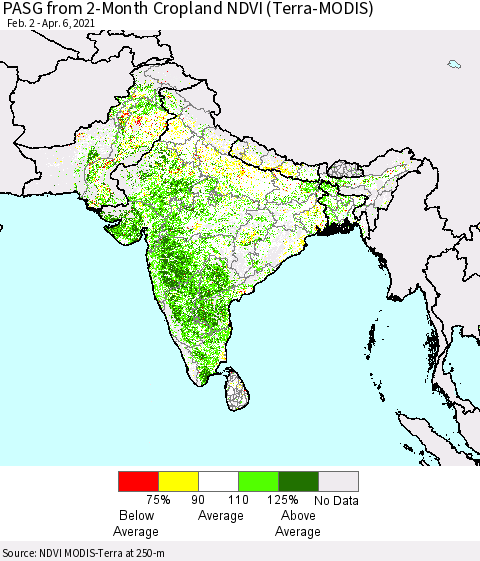 Southern Asia PASG from 2-Month Cropland NDVI (Terra-MODIS) Thematic Map For 3/30/2021 - 4/6/2021