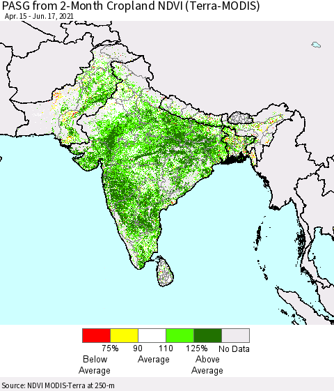 Southern Asia PASG from 2-Month Cropland NDVI (Terra-MODIS) Thematic Map For 6/10/2021 - 6/17/2021