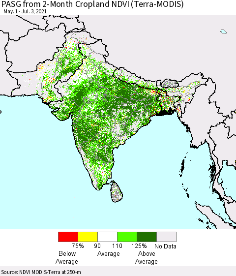 Southern Asia PASG from 2-Month Cropland NDVI (Terra-MODIS) Thematic Map For 6/26/2021 - 7/3/2021