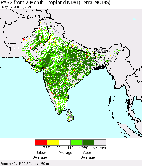 Southern Asia PASG from 2-Month Cropland NDVI (Terra-MODIS) Thematic Map For 7/12/2021 - 7/19/2021