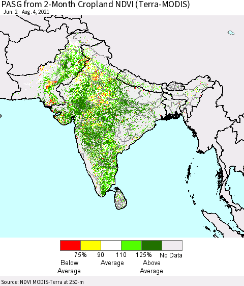 Southern Asia PASG from 2-Month Cropland NDVI (Terra-MODIS) Thematic Map For 7/28/2021 - 8/4/2021