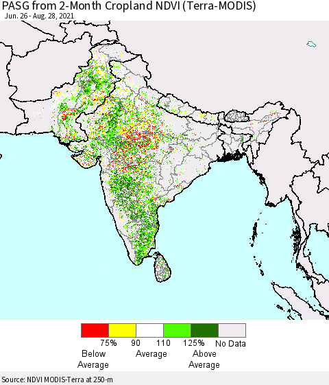 Southern Asia PASG from 2-Month Cropland NDVI (Terra-MODIS) Thematic Map For 8/21/2021 - 8/28/2021