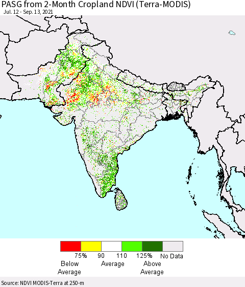 Southern Asia PASG from 2-Month Cropland NDVI (Terra-MODIS) Thematic Map For 9/6/2021 - 9/13/2021