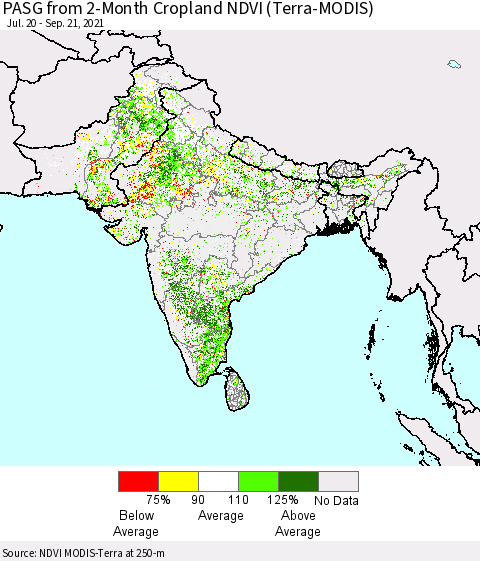 Southern Asia PASG from 2-Month Cropland NDVI (Terra-MODIS) Thematic Map For 9/14/2021 - 9/21/2021