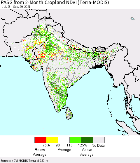 Southern Asia PASG from 2-Month Cropland NDVI (Terra-MODIS) Thematic Map For 9/22/2021 - 9/29/2021