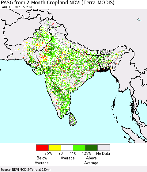 Southern Asia PASG from 2-Month Cropland NDVI (Terra-MODIS) Thematic Map For 10/8/2021 - 10/15/2021