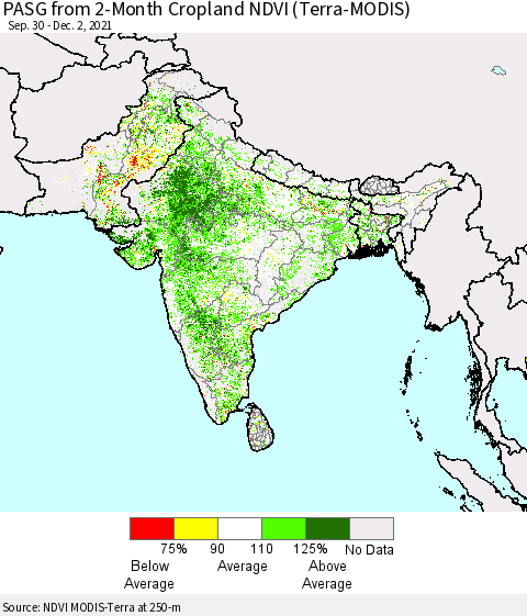 Southern Asia PASG from 2-Month Cropland NDVI (Terra-MODIS) Thematic Map For 11/25/2021 - 12/2/2021
