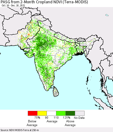 Southern Asia PASG from 2-Month Cropland NDVI (Terra-MODIS) Thematic Map For 12/11/2021 - 12/18/2021