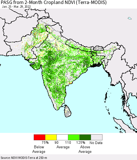 Southern Asia PASG from 2-Month Cropland NDVI (Terra-MODIS) Thematic Map For 3/22/2022 - 3/29/2022
