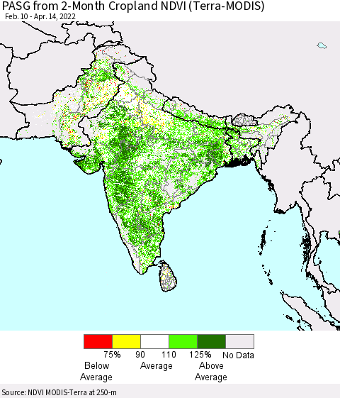 Southern Asia PASG from 2-Month Cropland NDVI (Terra-MODIS) Thematic Map For 4/7/2022 - 4/14/2022