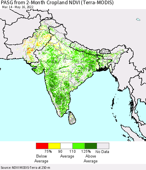 Southern Asia PASG from 2-Month Cropland NDVI (Terra-MODIS) Thematic Map For 5/9/2022 - 5/16/2022