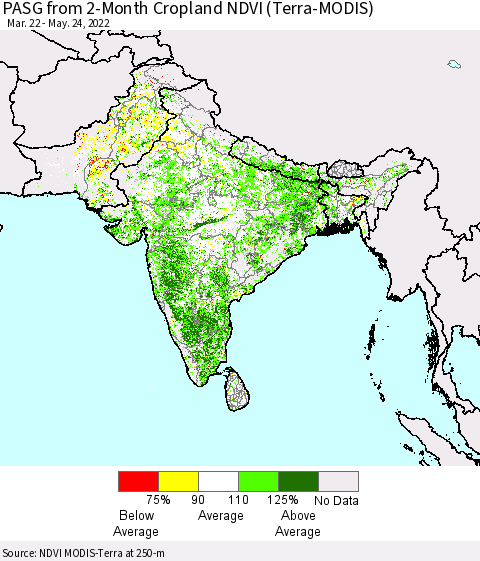 Southern Asia PASG from 2-Month Cropland NDVI (Terra-MODIS) Thematic Map For 5/17/2022 - 5/24/2022