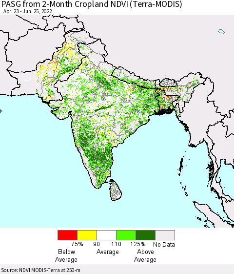 Southern Asia PASG from 2-Month Cropland NDVI (Terra-MODIS) Thematic Map For 6/18/2022 - 6/25/2022