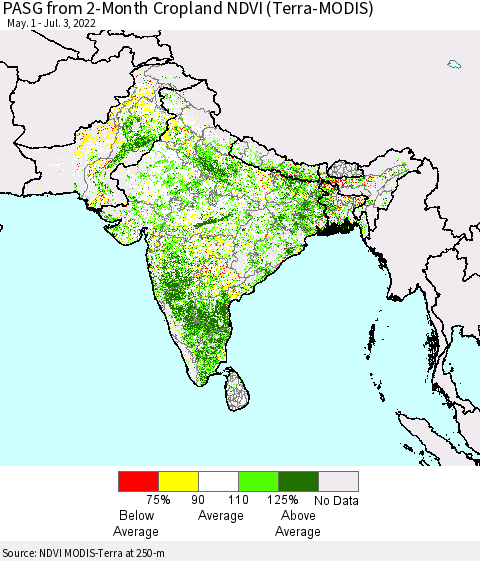 Southern Asia PASG from 2-Month Cropland NDVI (Terra-MODIS) Thematic Map For 6/26/2022 - 7/3/2022
