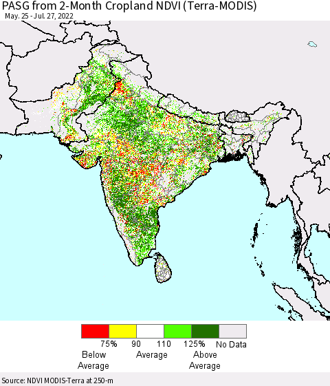 Southern Asia PASG from 2-Month Cropland NDVI (Terra-MODIS) Thematic Map For 7/20/2022 - 7/27/2022