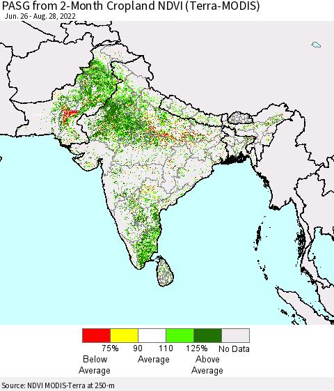 Southern Asia PASG from 2-Month Cropland NDVI (Terra-MODIS) Thematic Map For 8/21/2022 - 8/28/2022