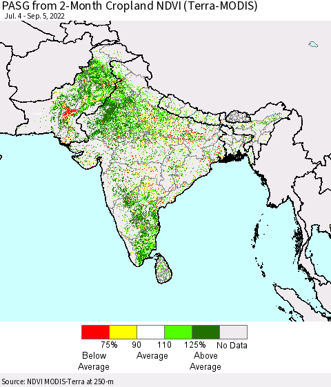 Southern Asia PASG from 2-Month Cropland NDVI (Terra-MODIS) Thematic Map For 8/29/2022 - 9/5/2022
