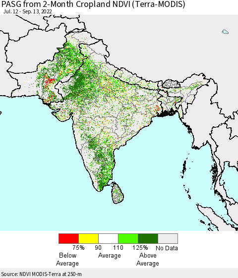 Southern Asia PASG from 2-Month Cropland NDVI (Terra-MODIS) Thematic Map For 9/6/2022 - 9/13/2022
