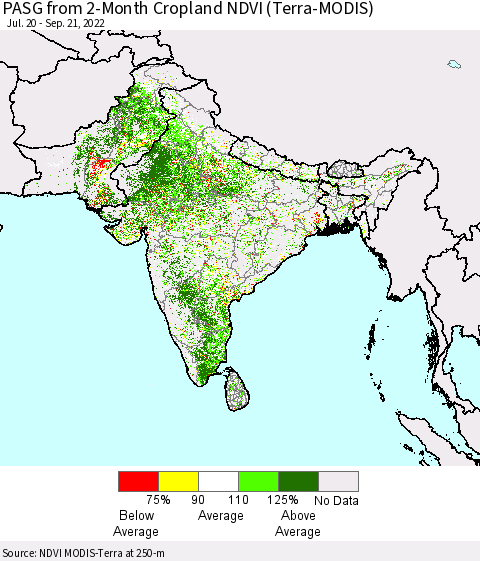 Southern Asia PASG from 2-Month Cropland NDVI (Terra-MODIS) Thematic Map For 9/14/2022 - 9/21/2022