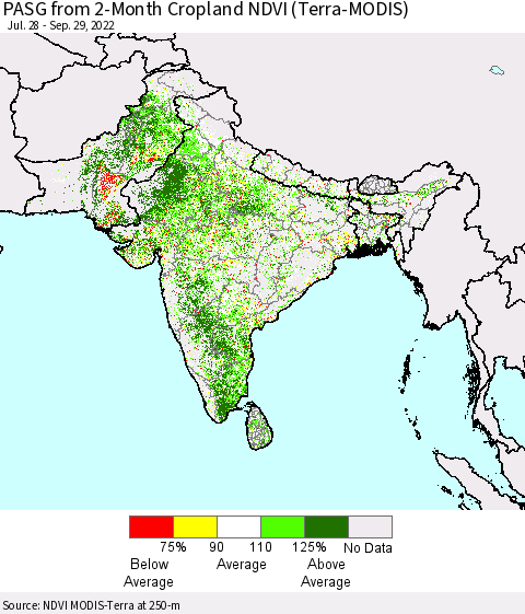 Southern Asia PASG from 2-Month Cropland NDVI (Terra-MODIS) Thematic Map For 9/22/2022 - 9/29/2022