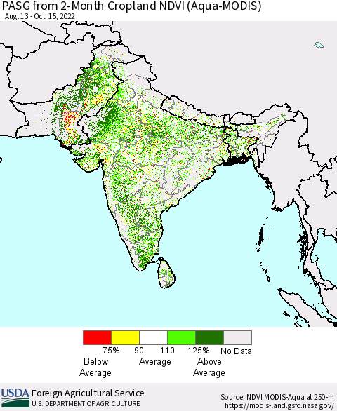 Southern Asia PASG from 2-Month Cropland NDVI (Terra-MODIS) Thematic Map For 10/11/2022 - 10/20/2022