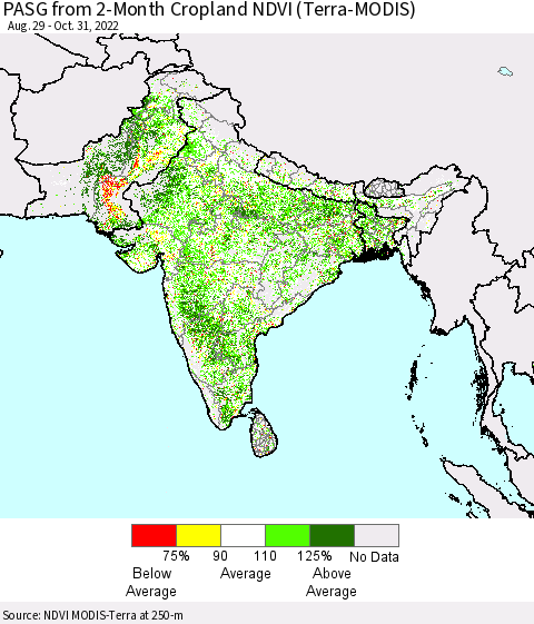 Southern Asia PASG from 2-Month Cropland NDVI (Terra-MODIS) Thematic Map For 10/21/2022 - 10/31/2022