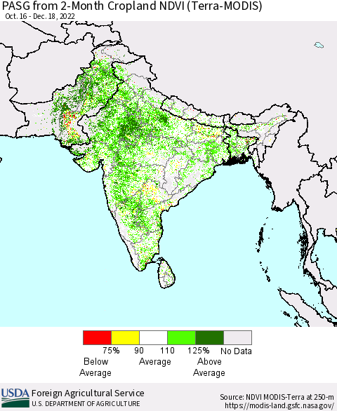 Southern Asia PASG from 2-Month Cropland NDVI (Terra-MODIS) Thematic Map For 12/11/2022 - 12/20/2022