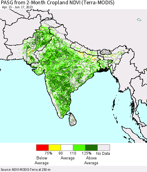 Southern Asia PASG from 2-Month Cropland NDVI (Terra-MODIS) Thematic Map For 6/10/2023 - 6/17/2023