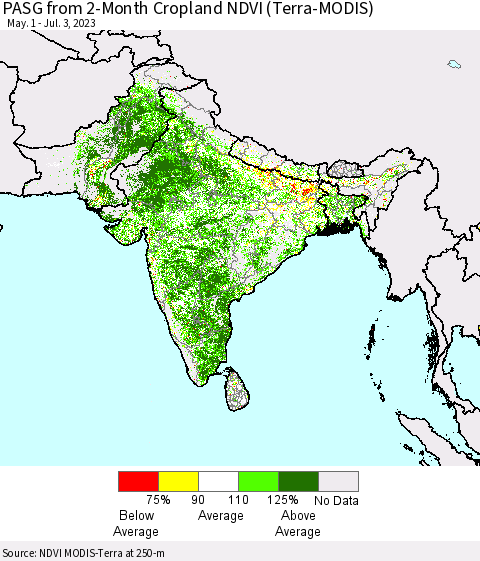 Southern Asia PASG from 2-Month Cropland NDVI (Terra-MODIS) Thematic Map For 6/26/2023 - 7/3/2023