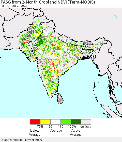 Southern Asia PASG from 2-Month Cropland NDVI (Terra-MODIS) Thematic Map For 9/14/2023 - 9/21/2023