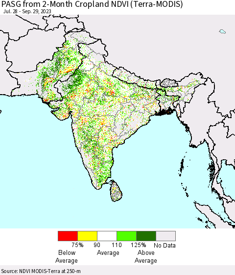 Southern Asia PASG from 2-Month Cropland NDVI (Terra-MODIS) Thematic Map For 9/22/2023 - 9/29/2023