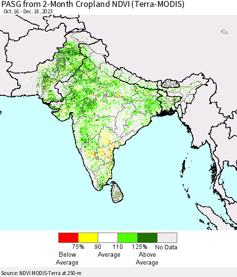 Southern Asia PASG from 2-Month Cropland NDVI (Terra-MODIS) Thematic Map For 12/11/2023 - 12/18/2023