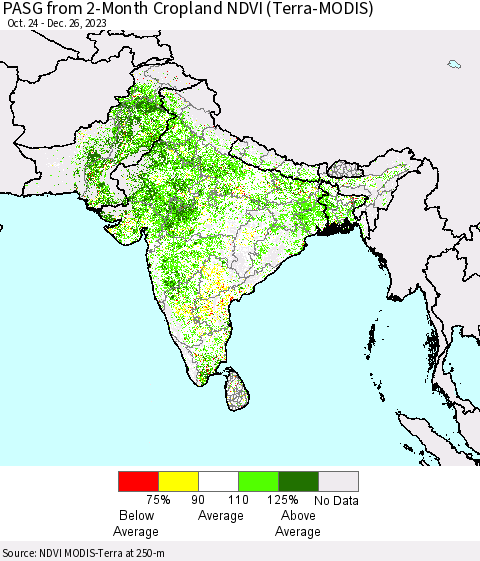 Southern Asia PASG from 2-Month Cropland NDVI (Terra-MODIS) Thematic Map For 12/19/2023 - 12/26/2023