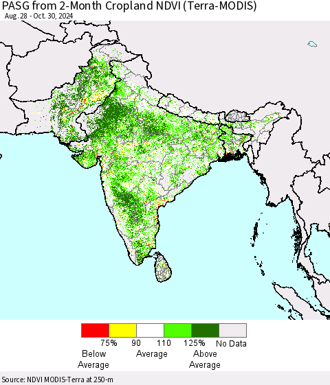 Southern Asia PASG from 2-Month Cropland NDVI (Terra-MODIS) Thematic Map For 10/23/2024 - 10/30/2024
