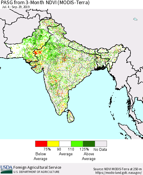 Southern Asia PASG from 3-Month NDVI (MODIS-Terra) Thematic Map For 9/21/2019 - 9/30/2019