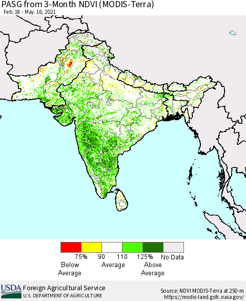 Southern Asia PASG from 3-Month NDVI (Terra-MODIS) Thematic Map For 5/11/2021 - 5/20/2021