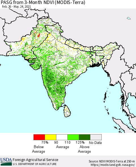 Southern Asia PASG from 3-Month NDVI (Terra-MODIS) Thematic Map For 5/21/2021 - 5/31/2021