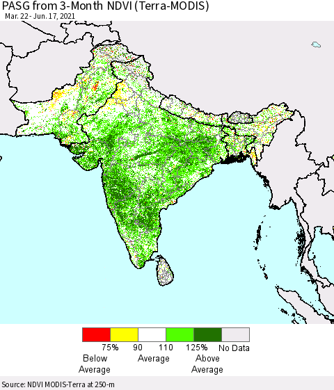 Southern Asia PASG from 3-Month NDVI (Terra-MODIS) Thematic Map For 6/10/2021 - 6/17/2021