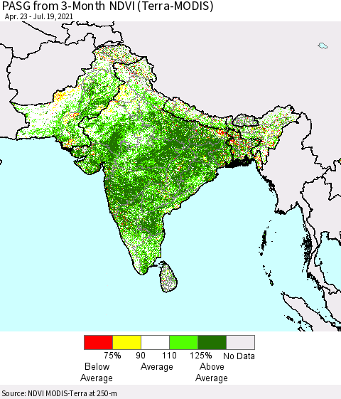 Southern Asia PASG from 3-Month NDVI (Terra-MODIS) Thematic Map For 7/12/2021 - 7/19/2021