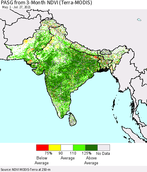 Southern Asia PASG from 3-Month NDVI (Terra-MODIS) Thematic Map For 7/20/2021 - 7/27/2021