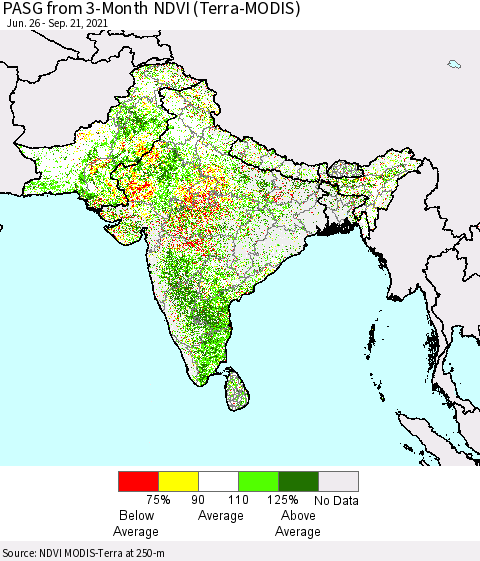 Southern Asia PASG from 3-Month NDVI (Terra-MODIS) Thematic Map For 9/14/2021 - 9/21/2021