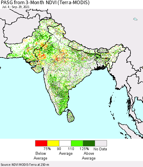 Southern Asia PASG from 3-Month NDVI (Terra-MODIS) Thematic Map For 9/22/2021 - 9/29/2021