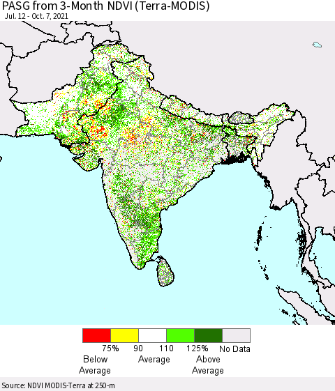 Southern Asia PASG from 3-Month NDVI (Terra-MODIS) Thematic Map For 9/30/2021 - 10/7/2021