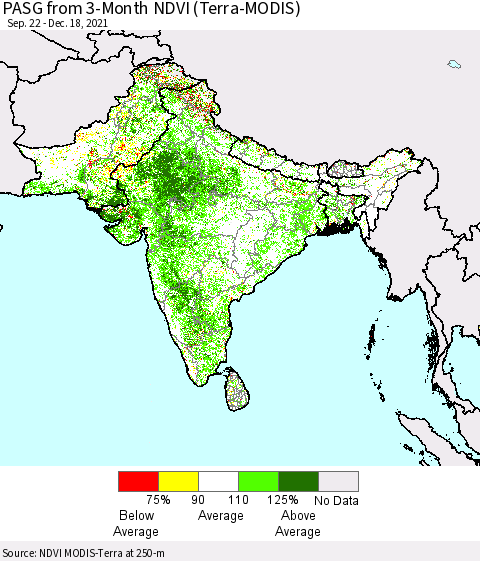 Southern Asia PASG from 3-Month NDVI (Terra-MODIS) Thematic Map For 12/11/2021 - 12/18/2021